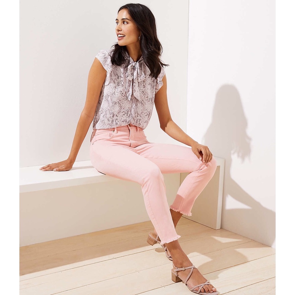 LOFT Pink Peach Raw Hem Skinny Crop Jeans